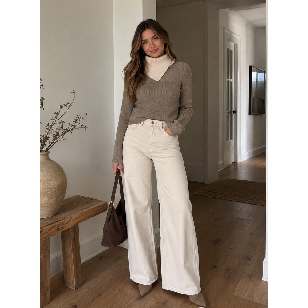 See by Chloe Folder Turtleneck Sweater Tan Sz XS 100% Soft Wool Quiet Luxury